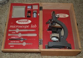 Vintage Antique Collectible Skilcraft Microscope Lab No 452 in Wood Box  - $32.71