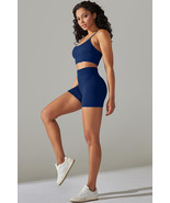Navy Blue Spaghetti Straps Bra and High Waist Shorts Workout Set - $4,135.90 MXN