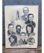 NASA Engineer Owned Challenger Crew 1986 Laminated Sketch Print By Under... - $27.73 CAD