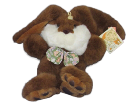 Cuddle Wit seated Plush brown white bunny rabbit green neck bow flowers ... - $9.89