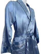 Japanese Style Men Blue Satin Kimono Long Bathrobe Robe Pocket Size M Vintage - £30.77 GBP
