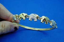 Gold Tone Elephant Motif Bangle Bracelet Genuine Diamond Nwot Paj Bb - £27.95 GBP