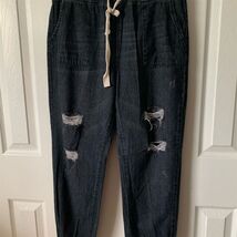 Mittoshop Women&#39;s Black Ripped Denim Joggers Size M Casual Pants - $24.75