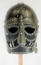 Hand-Forged Steel Viking Helmet W/Black Leather Sca/Larp Halloween Gift ... - £338.30 GBP