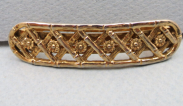 Vintage Gold Tone Hair Clip Made in France Lattice &amp; Floral Design 3&quot; - £10.68 GBP