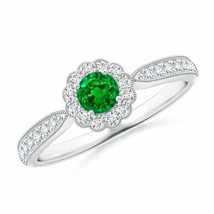 ANGARA 4mm Natural Emerald Ring with Diamond Halo in Sterling Silver - £372.01 GBP+