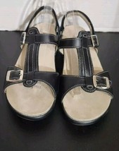 SAS Captiva Sandals Women&#39;s 10 M Black Leather T Strap Buckle Tripad Com... - £39.11 GBP