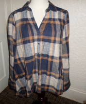 Free People Plaid Button Down Ruffle Back Top Sz S - £23.74 GBP
