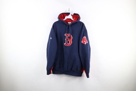 Vintage Majestic Mens Large Faded Boston Red Sox Baseball Hoodie Sweatshirt Blue - £42.73 GBP