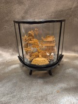 Fujian- Vtg Hand Carved Cork Diorama Curved Glass Wood Framed Picture FLAW - £18.67 GBP