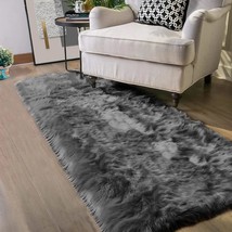 Dark Gray Carpet 2x5 Rug Runner Furry Shaggy Rug Machine Washable Faux Fur Rug F - £38.36 GBP