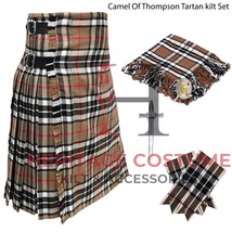 Scottish Men&#39;s Traditional 8 Yard Kilt Camel Thompson Tartan KILT Package - £69.91 GBP+