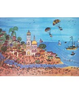 Signed Gilberto Grimaldi Mexican Beach Puerta Vallarta Mexico Naif Art P... - $371.24