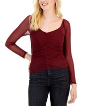 MSRP $29 Crave Fame Juniors&#39; Ruched-Front Mesh-Sleeve Top Size Small - £11.34 GBP