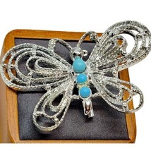 Vintage Butterfly Gerry&#39;s Brooch Light Blue Button Beads Roped Edged Textured - £6.29 GBP