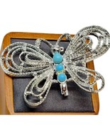 Vintage Butterfly Gerry&#39;s Brooch Light Blue Button Beads Roped Edged Tex... - £6.28 GBP