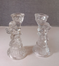 Candle Holders Cherub Angel Taper Clear Glass 6 1/4&quot; Height Pair Vintage - £9.01 GBP