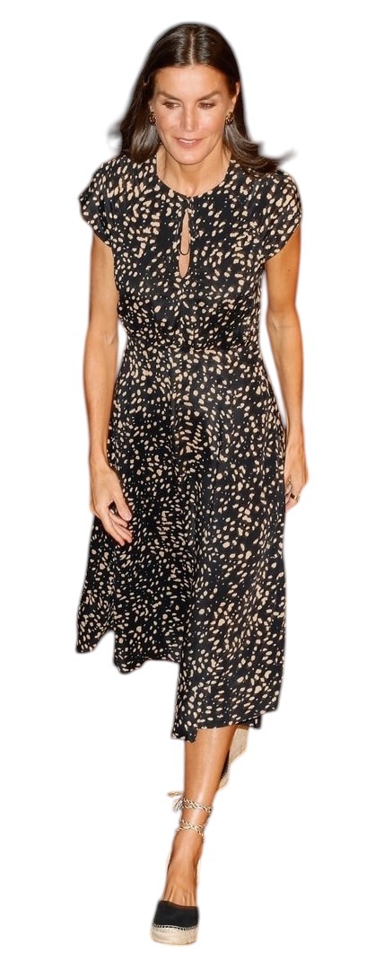 Queen Letizia Inspired Elastic Waist Leopard Teardrop Neckline Midi Dress OZ Item image 2