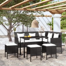 5 Piece L-shaped Couch Sofa Set with Cushions Poly Rattan Black - £194.68 GBP