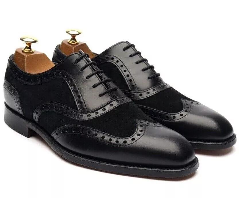 Handmade Men Black wing tip brogue dress shoes, Men classic business shoes - £126.41 GBP