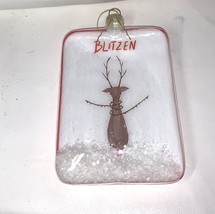 Handcrafted Glass Blitzen Reindeer Christmas Ornament With Faux Snow &amp; R... - $13.57 CAD