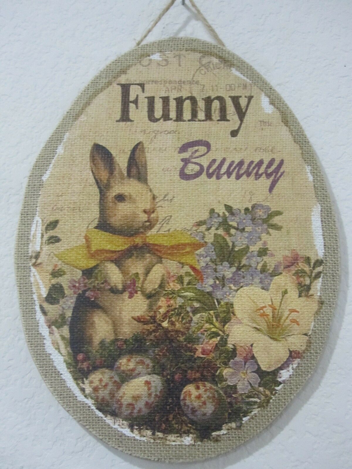 Primary image for Vintage Style Easter "FUNNY BUNNY" Rabbit Hanging Sign Decoration Home Decor