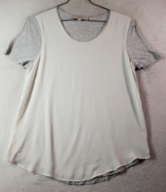 LOFT T Shirt Top Womens Large White Gray 100% Polyester Short Sleeve Round Neck - £7.93 GBP