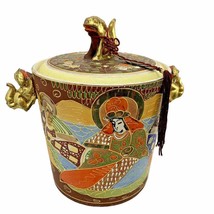 Satsuma Moriage Enamel Covered Biscuit Jar Brown Ice Bucket Early 1900s Antique - £40.87 GBP