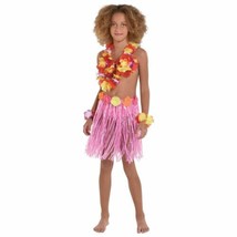 5 Pc Hawaiian Luau Child&#39;s Flower Lei Bra Wristlet and Grass Hula Skirt Kit - £8.95 GBP