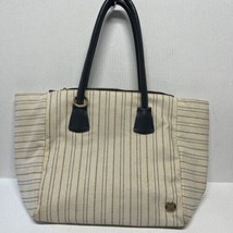 Vince Camuto Alea Tote Canvas Natural/Graphite Stripe Gold Metallic Detail - $48.51