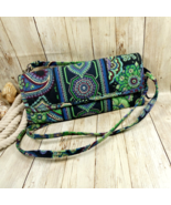 Vera Bradley Blue Green Floral Slim Tri-Fold Magnetic Clutch Crossbody Bag Purse - $12.86