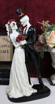 Day Of The Dead Wedding Skeletons Bride And Groom With Red Roses Figurine - £37.55 GBP