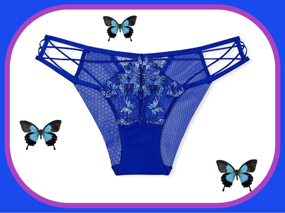 Primary image for XXL $40 Blue Victoria's Secret VerySexy Butterfly Embroidery Strapy Bikini Panty