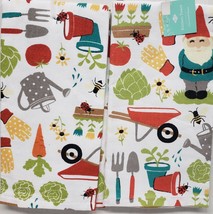 2 Same Cotton Kitchen Towels (16&quot;x26&quot;) Spring Garden Tools &amp; Gnomes, Ritz - £12.68 GBP