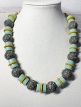 J. Crew Necklace Statement Mint Tone Beaded Crystal Pave Accents 22 Inch NEW - $24.69