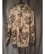 Woods &amp; Water Shirt Adult XL Button Down Beige Deer Buck Pattern 100% Co... - $23.17 CAD