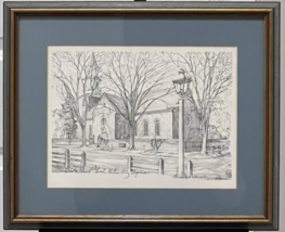 Vtg Charles Overly Pencil Sketch Drawing Bruton Perish Church Wmsburg VA - £42.48 GBP