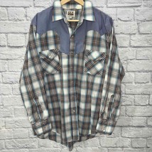Vintage Ely Cattleman Plaid Long Sleeve Pearl Button Shirt Mens XL Blue - £39.43 GBP
