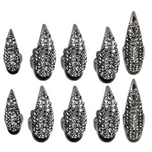 10 PCS Halloween Costume Claws Fake Nails Ring Set, Gothic Punk 3 Sizes Crystal  - £17.97 GBP