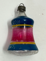 Unsilvered Premier Glass Bell Ornament ~ Blue, Red, Yellow Stripes - £10.47 GBP