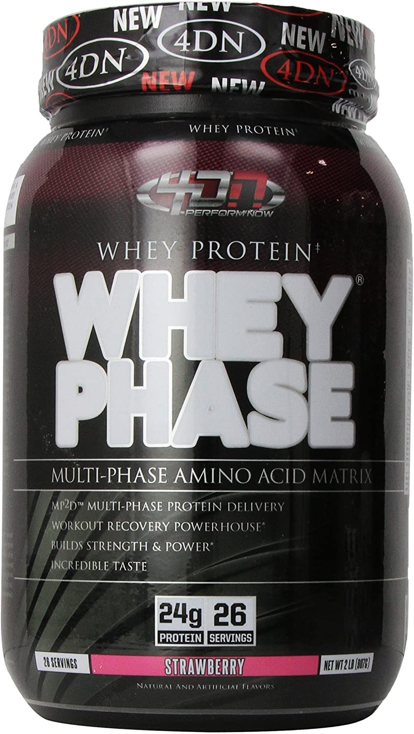 4DN Whey Phase Whey Protein Powder, with glutamine, creatine, Strawberry, 2 Lbs - $24.99