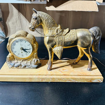 Vintage United Clock Cowboy Horse Mantel Model 310 With Hang Tag MCM Faux Marble - £77.86 GBP