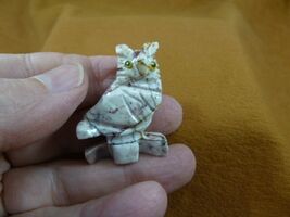 Y-BIR-OW-33) baby white red HORNED OWL carving SOAPSTONE Peru I love lit... - $8.99