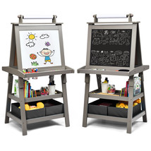 3 In 1 Double-Sided Storage Art Easel W/ Paint Cups For Kids Writing Ear... - £115.52 GBP