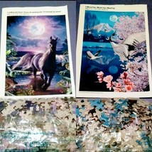 Bundle Lot Of 2 500 PC Puzzles&quot;Horse/Ocean &amp; Cranes/Cherry Blossoms&quot; *NO BOX* - £17.99 GBP