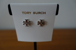 TORY BURCH T-LOGO STUD EARRINGS ROSE SILVER TONE. NEW  - $45.99