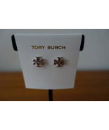 TORY BURCH T-LOGO STUD EARRINGS ROSE SILVER TONE. NEW  - $44.99