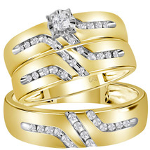 14k Yellow Gold His Her Round Diamond Matching Bridal Wedding Ring Set - £1,190.15 GBP