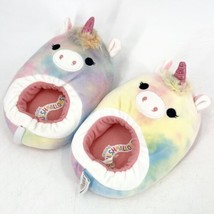 Squishmallow Slippers Girls Size 2-3 Rainbow Tie Dye Unicorn Slip On Plush - £11.07 GBP