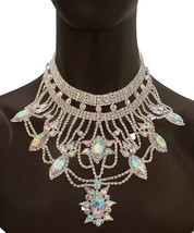 Vintage Inspired Elegant Classic Evening Bib Necklace AB Acrylic Rhinestones - £28.96 GBP